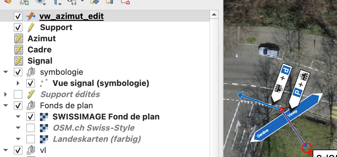Bestimmung des Azimut auf visuelle Weise, dank des Azimut-Tools