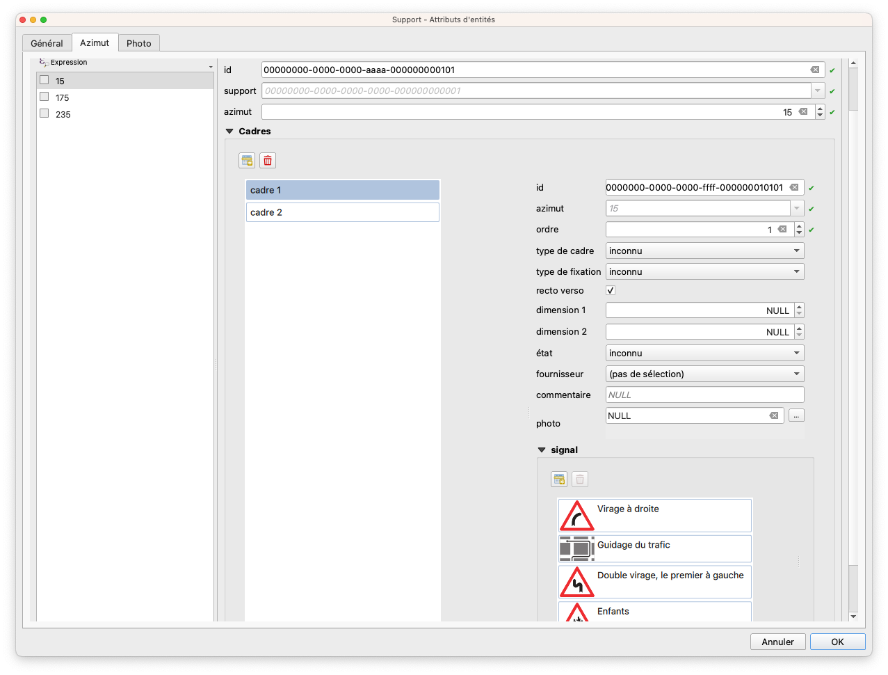 Beispiel eines Azimuts mit mehreren Rahmen und Signalen